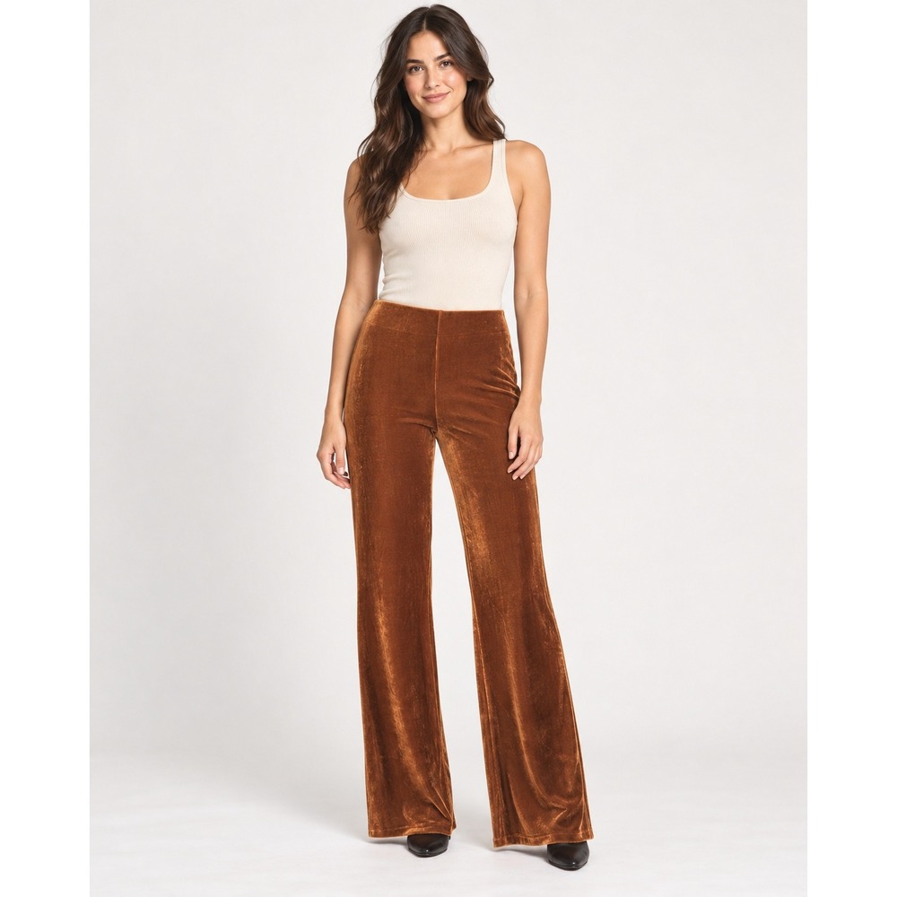 Forever 21 Velvet Flare Pants Small Burnt Orange Retro 70s Boho Bell Bottoms